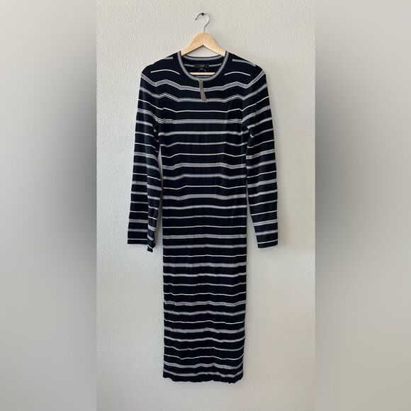 NWT J Crew Knit Ribbed Sweater Dress in Mixed Stripe Maxi Black White Size S - Picture 2 of 10